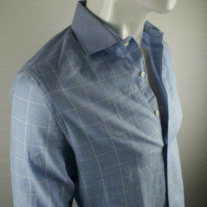 Blue Plaid Checks Contrast Collar Dress Shirt